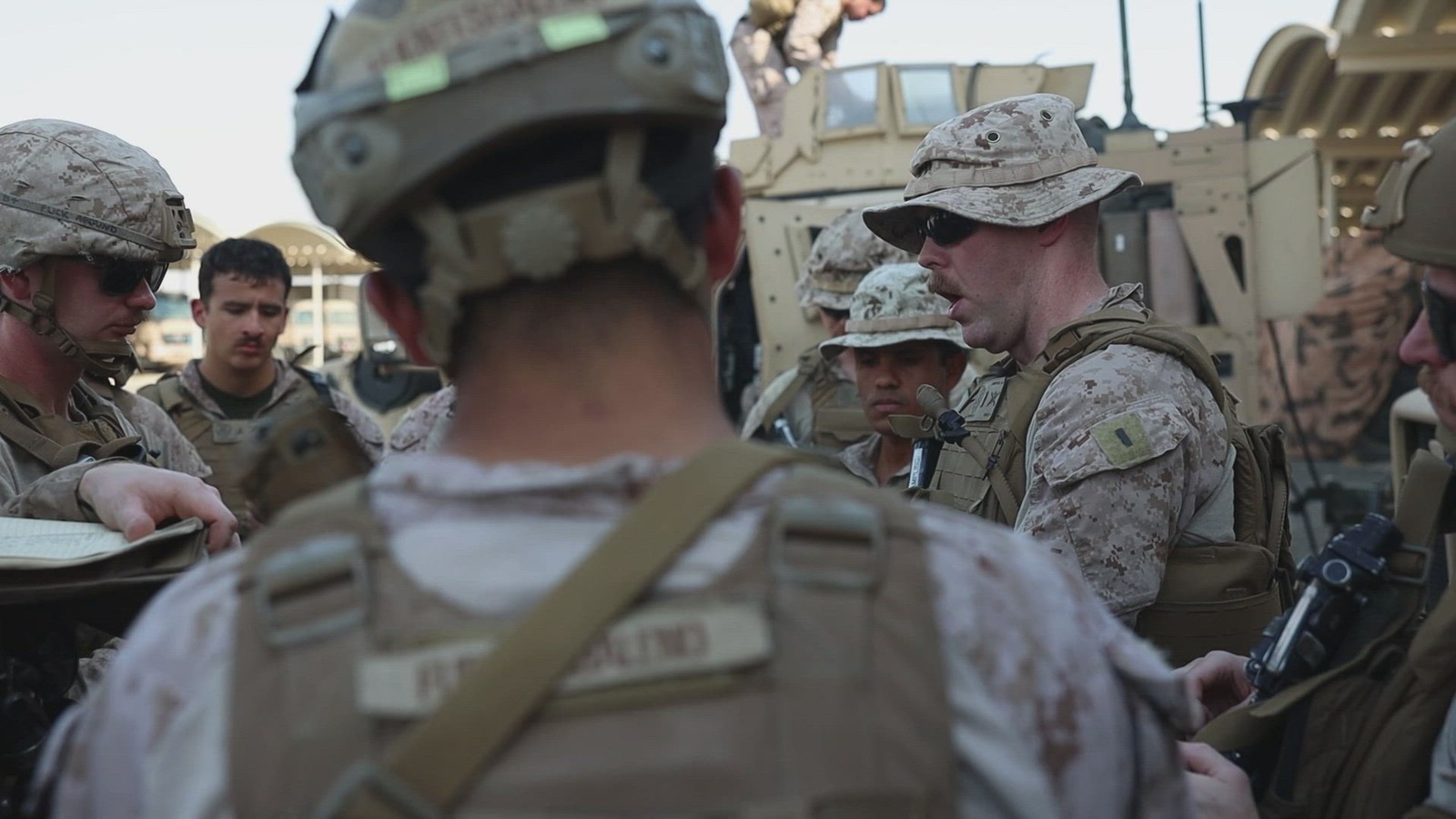 U.S. Marines and Sailors Depart to a Position Area for Artillery